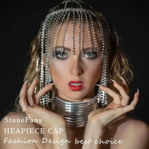 Tassel Rhinestone Cap Headpiece Flapper Crystal Head Chain Jewelry Belly Dance W